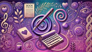 Purple themed book writing concept