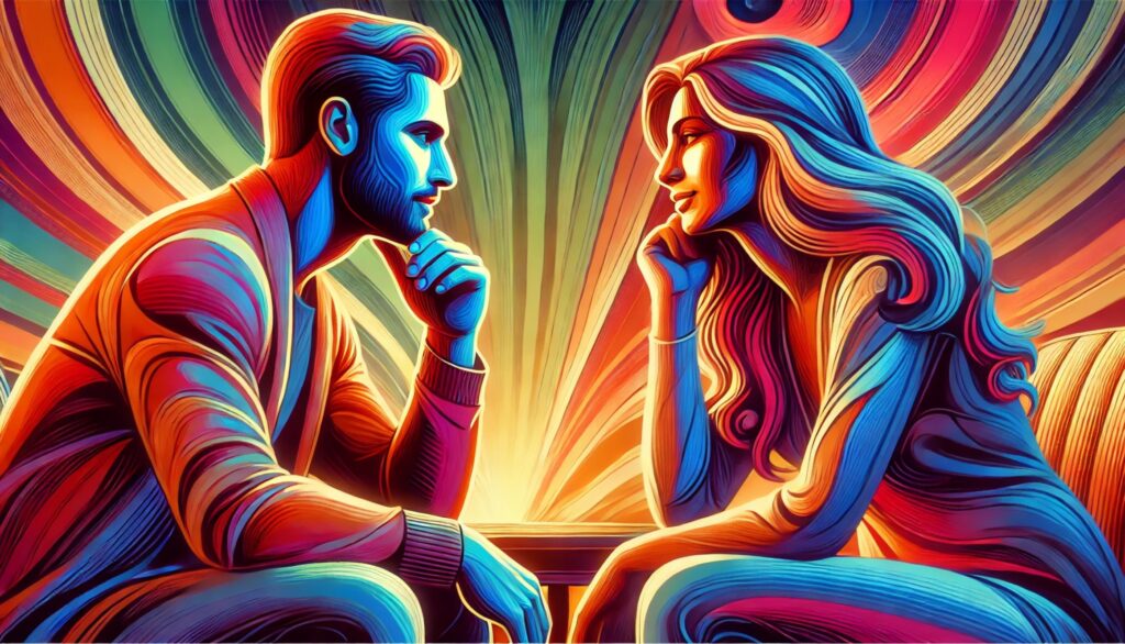 Man and woman in intimate conversation